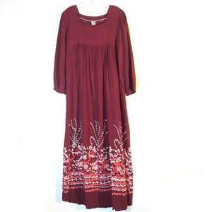 Anang Batik wine red 3/4 sleeve maxi batik dress
